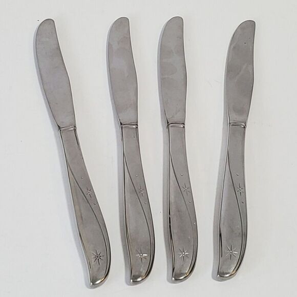 Set 4 Oneida TWIN STAR dinner Knives Community Stainless MCM Atomic Starburst - Picture 1 of 2